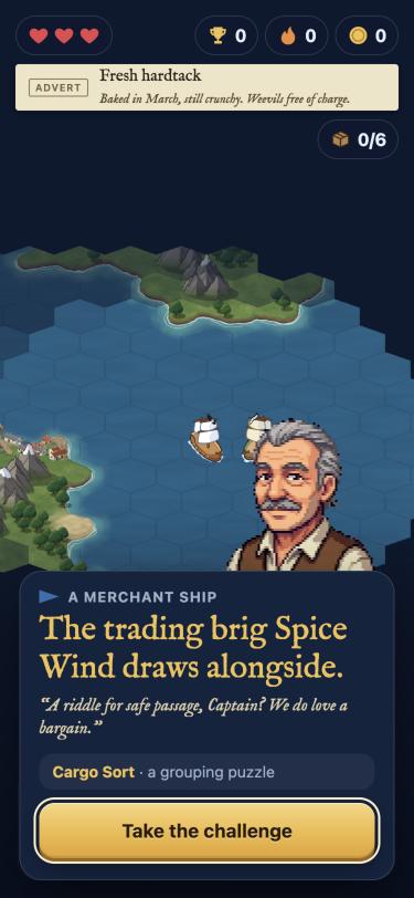 The game on a phone: a merchant captain draws alongside with the day’s puzzle